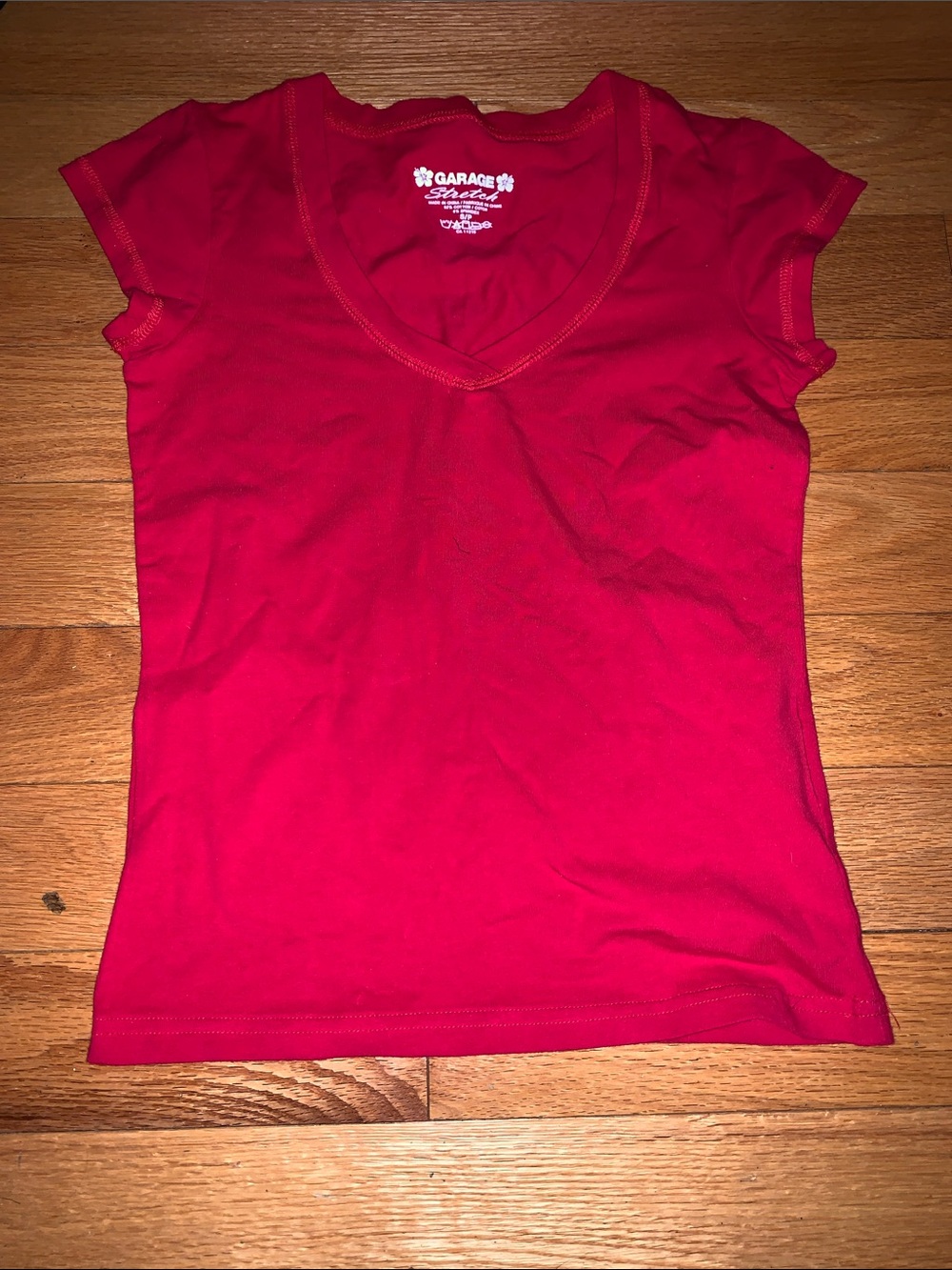 Garage Red V-Neck Short Sleeve Tee